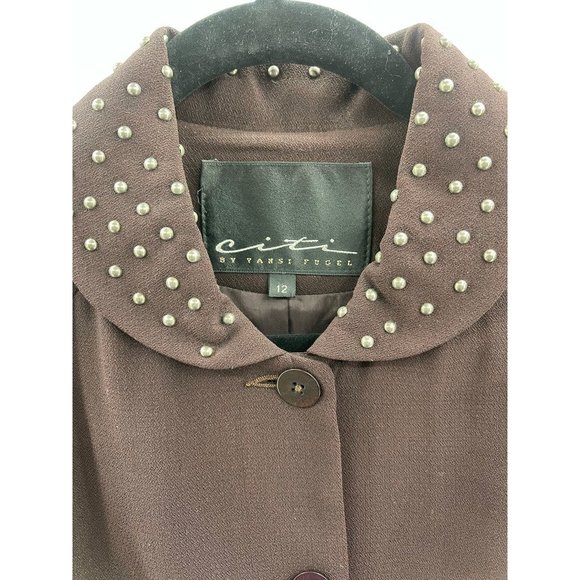 Studded Collar Brown Blazer Jacket Cropped Career Chic - Picture 7 of 7